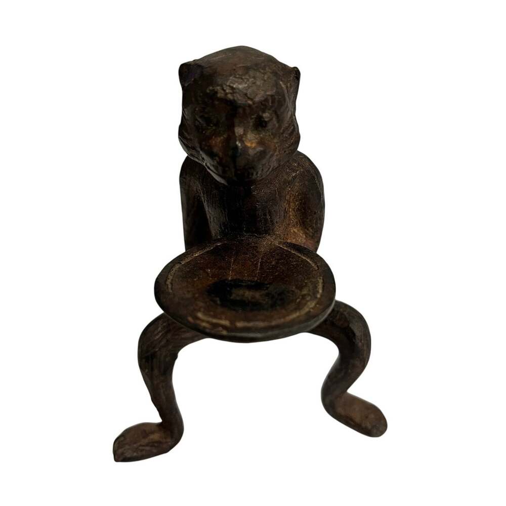 Vintage Bronze Metal Ring Holder Standing Monkey Figurine